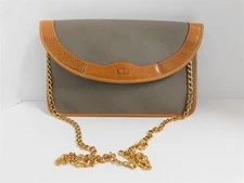 Christian Dior France Gray Coated Canvas Natural Leather Clutch Shoulder Bag