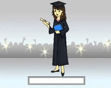 Graduation Female  Cartoon Character Personalized Matted Print Series 1