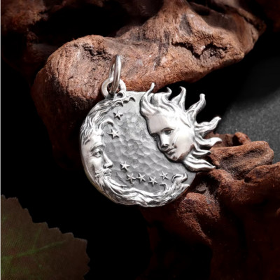 CELESTIAL MOON SUN FACES HOROSCOPE Pendant on 925 Sterling Silver 22 ...