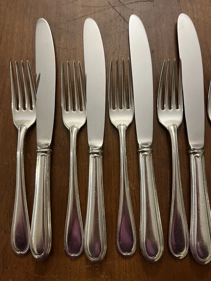 RARE Gorham EP Silverplate Dinner Forks And Knives 16pc. SET OVAL THREAD Pattern - Image 2 of 4
