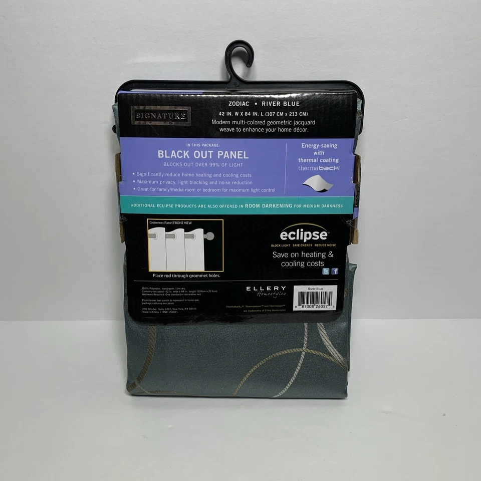 ECLIPSE Signature Grommet Blackout Panel Curtain 42” W X 84”L Zodiac River Blue - Image 3 of 4