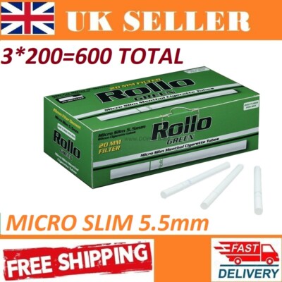 cigarette tubes ebay 3*200=600 ROLLO GREEN MICRO SLIM 5.5mm EMPTY CIGARETTE TUBES NEW PRODUCT !  ! !