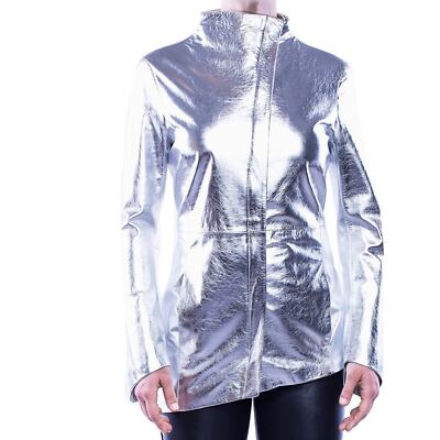 NWT $946 janniderma Florence Italy Hermes Special Leather Blazer silver L