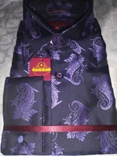 Mens Matte Purple Paisley High Collar French Cuff Shirt SANGI SORRENTO COLL 3002