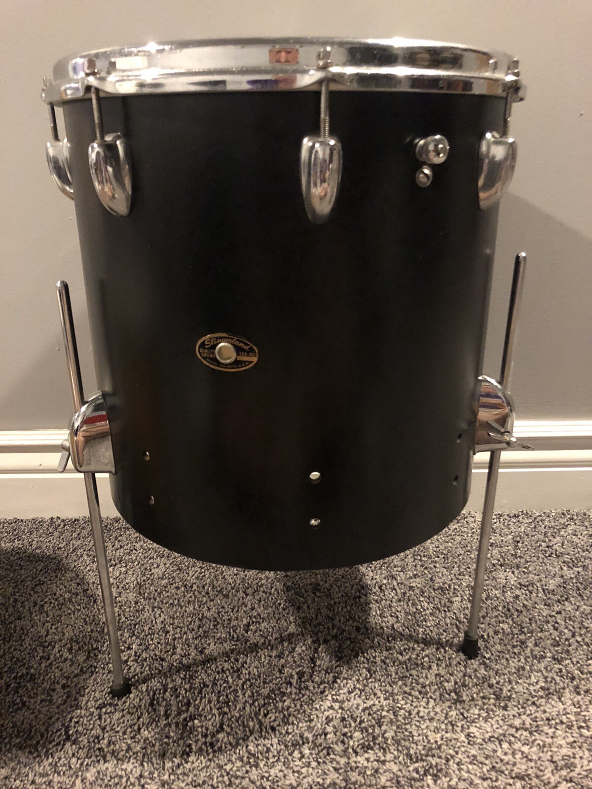 VINTAGE 1960's SLINGERLAND FLOOR TOM w/ LEGS BLACK NEEDS SOME HARDWARE