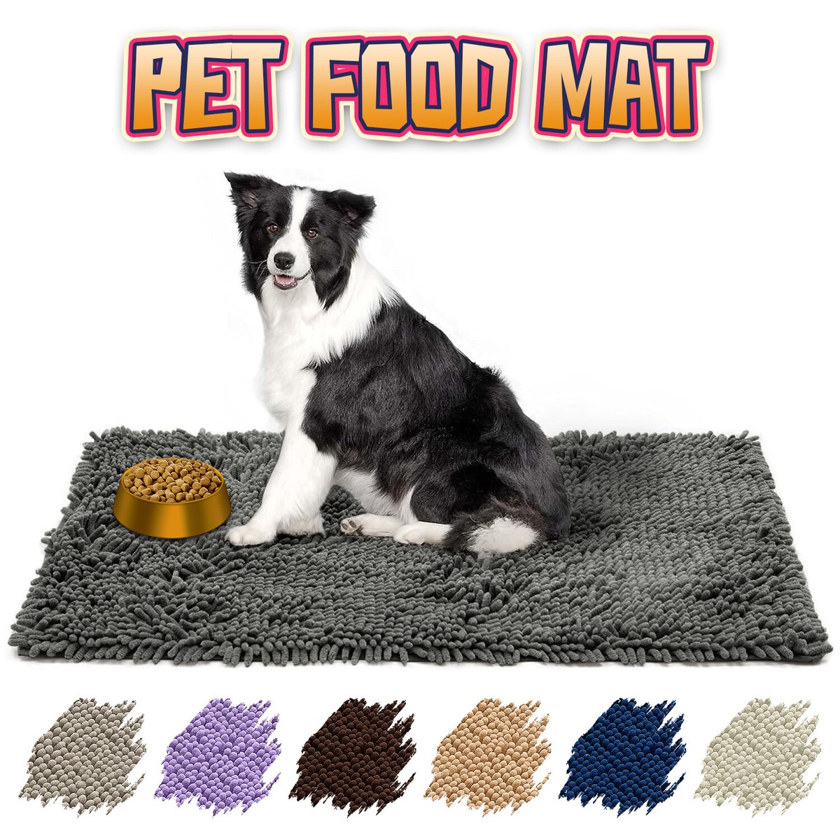 Chenille Door Mat for Dogs Water Absorbent Pet Food Mats Dirt