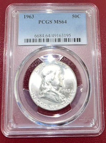 1963 US Franklin Silver Half Dollar PCGS MS64 - Bright Beautiful Coin!!