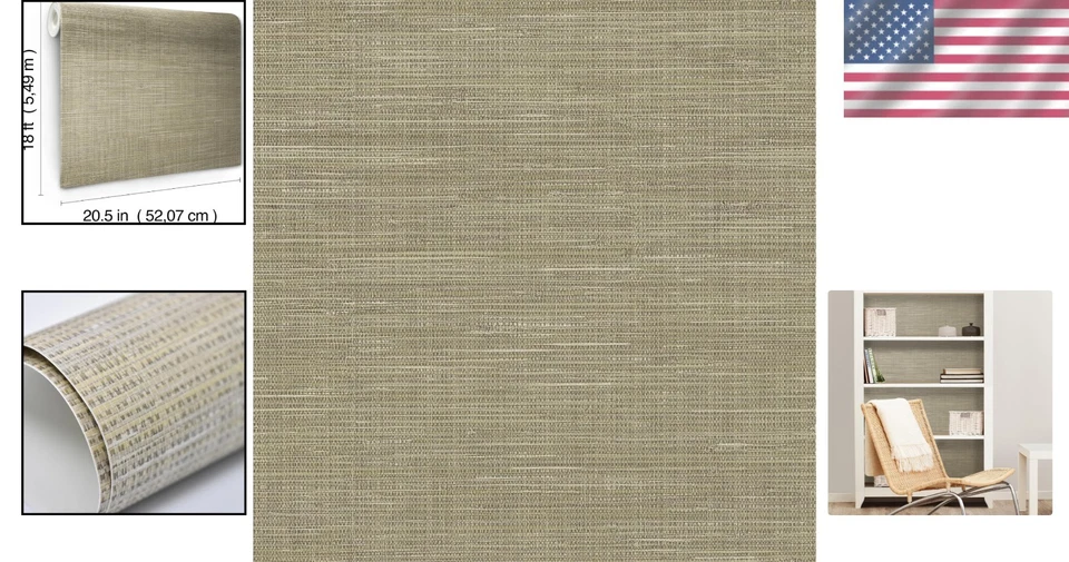 Papel tapiz moderno neutro para pelar y pegar tela de hierba - reposicionable y lavable Foto 2 de 4
