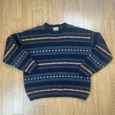 Vintage Woolrich Sweater Men XL Navy Fair Isle Wool Knit Fisherman Made In USA