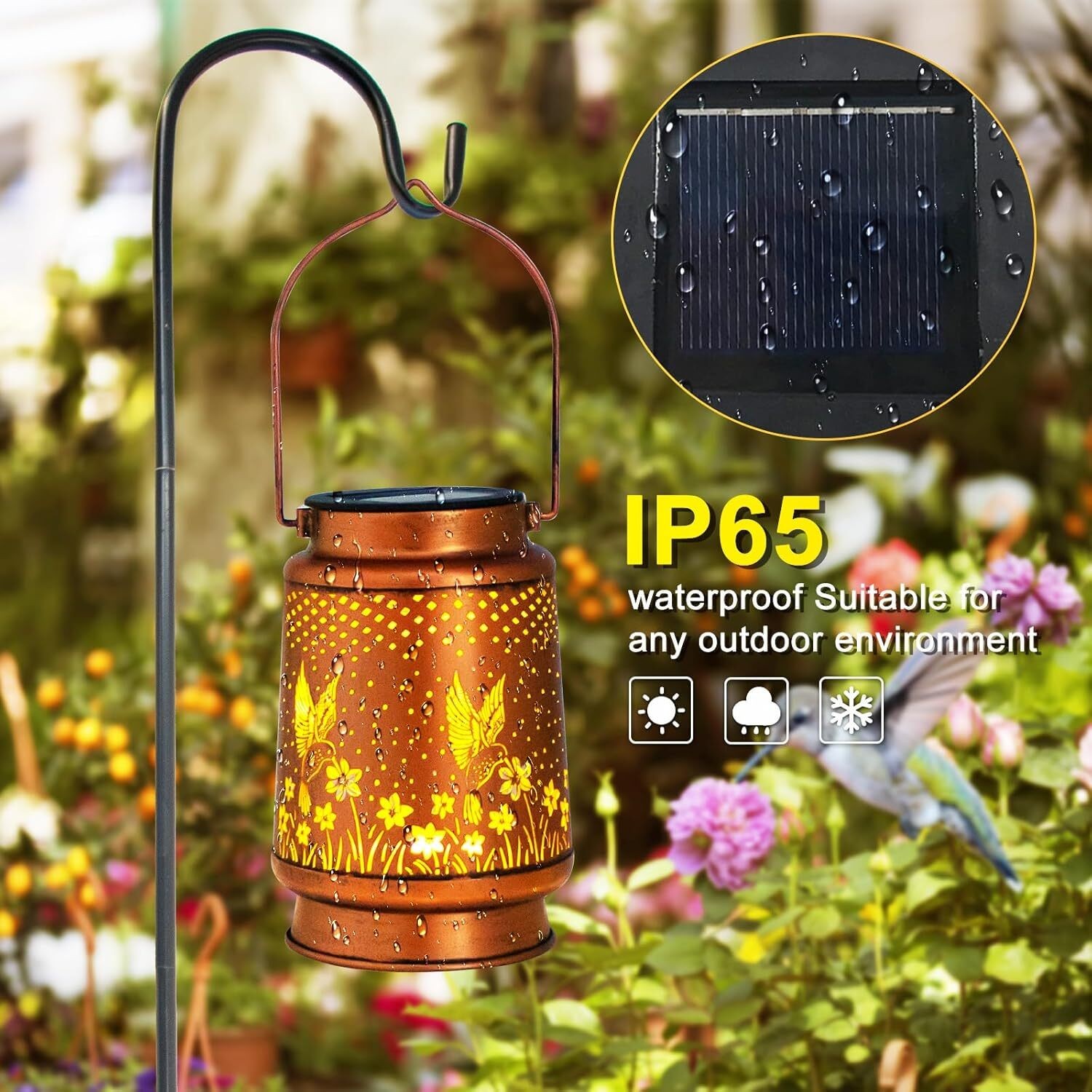 Solar Lantern Hanging Light LED Hummingbird Outdoor Garden Lamp Waterproof Decor