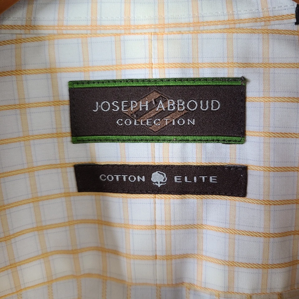 Camisa Joseph Abboud Para Hombre 17 34/35 Blanca Naranja Cuadros Algodón Elite Abotonada Foto 4 de 4