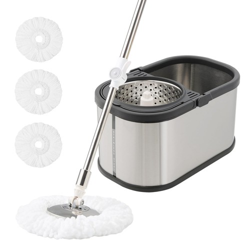 Stainless Steel Spin Mop and Bucket with Wringer Set, 360° Spinning Mop Bucke...