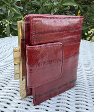 Vintage Eel Skin Burgundy Kiss Lock Wallet Organizer Gold Hardware Deadstock