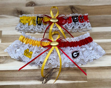 HANDMADE Split NFL University of Michigan and University of Georgia Garter Set.