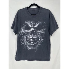 Vintage Skull Shirt Mens Medium Black Graphic Tee Smoking Goth Grunge Metal