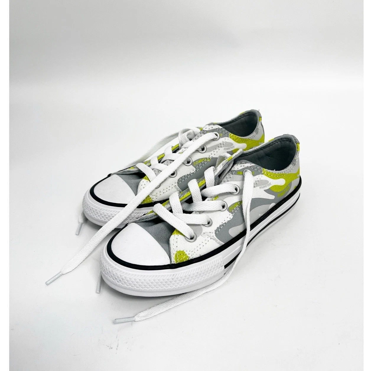 Converse Kids Chuck Taylor All Star Camo Ox White Ash Stone Lime Twist taglia 13 nuove