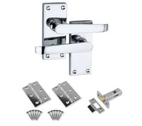 Victorian Straight Lever Door Handle Pack Polished Chrome Handles Hinges Latch