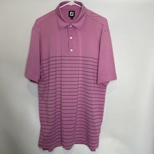 Footjoy Mens Golf Polo Shirt Large Pink Black Stripe Short Sleeve Collared