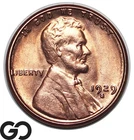 1929-S Lincoln Cent Wheat Penny, Frosty Red, Solid Gem BU++