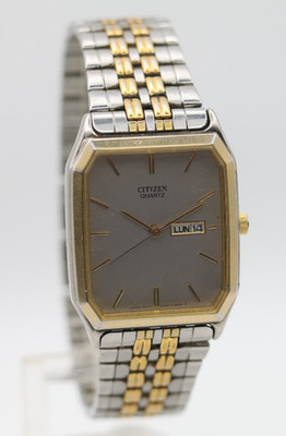 CITIZEN QUARTZ TANK DRESS WRIST WATCH 6000-N13875-S TWO TONE RUNS (EF)