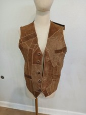 Vtg 70s Suede Patchwork Vest Mens Medium Boho Western Hippie Leather Gilet M