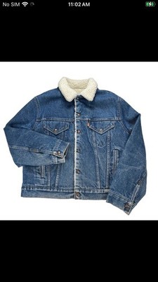 Vintage Levi s Sherpa Lined Denim Trucker Jacket Orange Tab Size 44 USA