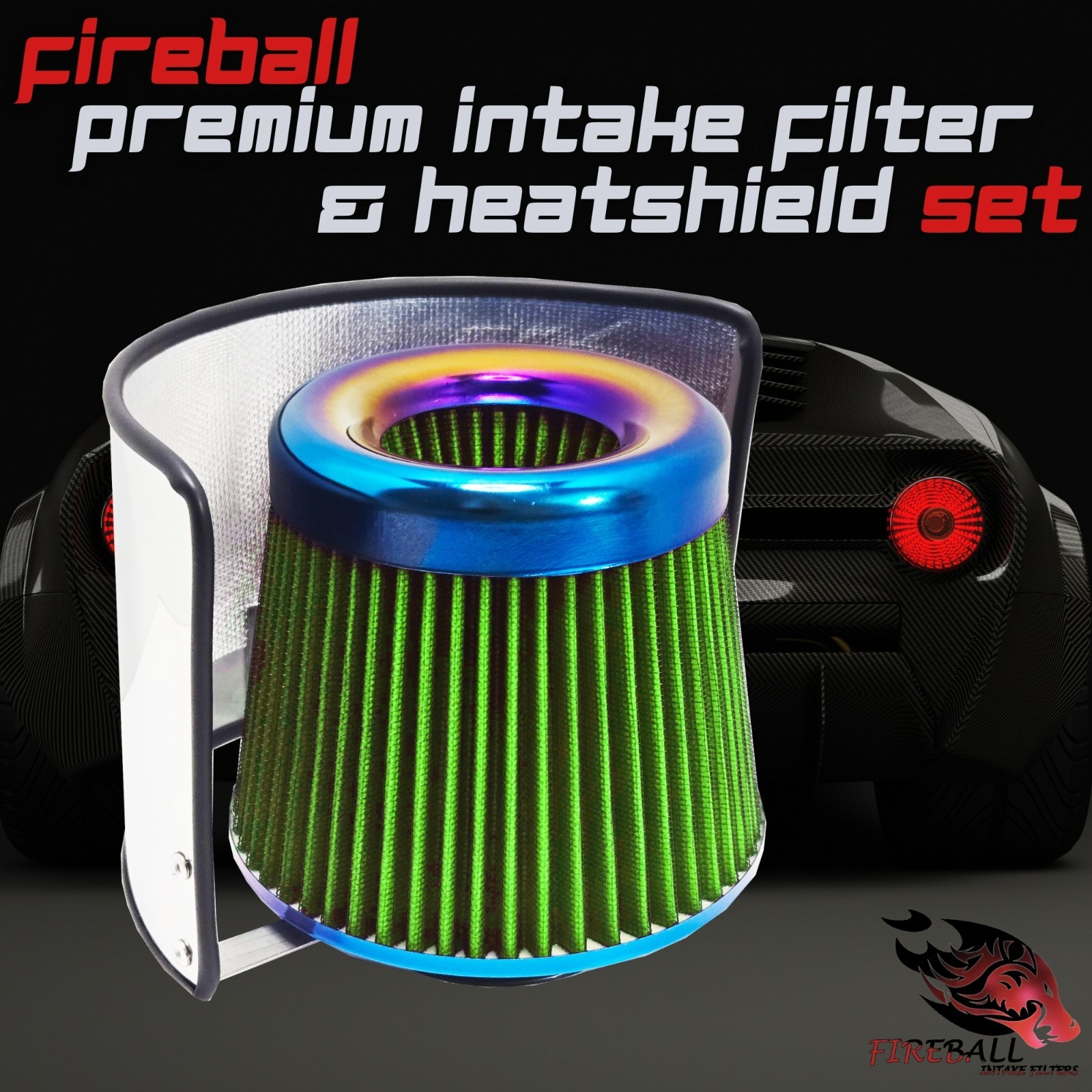 Reusable Fireball Cold Air Intake Filter and Heat Shield Kit Universal for Lotus