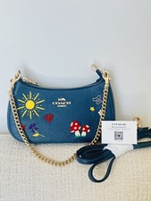 NEW Coach CDC86 Teri Mini Crossbody Shoulder Bag Dark Denim With Embroidery