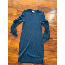 LOFT Sweater Dress Womens Small Teal Blue Excellent Puff Sleeve Knit Knee Length