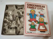 Vtg Fox Run Craftsmen Gingerbread Family Cookie Cutters Set 4 Metal Box Boy Girl