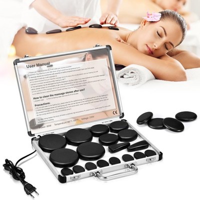 18x Hot Stone Massage Set Basalt Spa Massagesteine Lavasteine mit Heizkoffer So