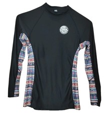 Rip Curl Women s MEDIUM Black Tribal Print Long Sleeve Rashguard UPF Protect