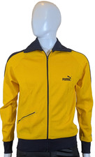Vtg 70s Puma Beconta Track Jacket Yellow Navy Blue Medium Made in Hong Kong