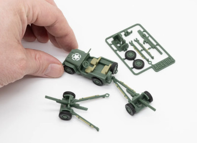 Towed Artillery Kit Card Set, Includes 2 x Towed Artillery Pieces, 1 x Jeep