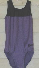 GK Elite Leotard Purple Black Cool Back Gymnastics CM Childs Girls M
