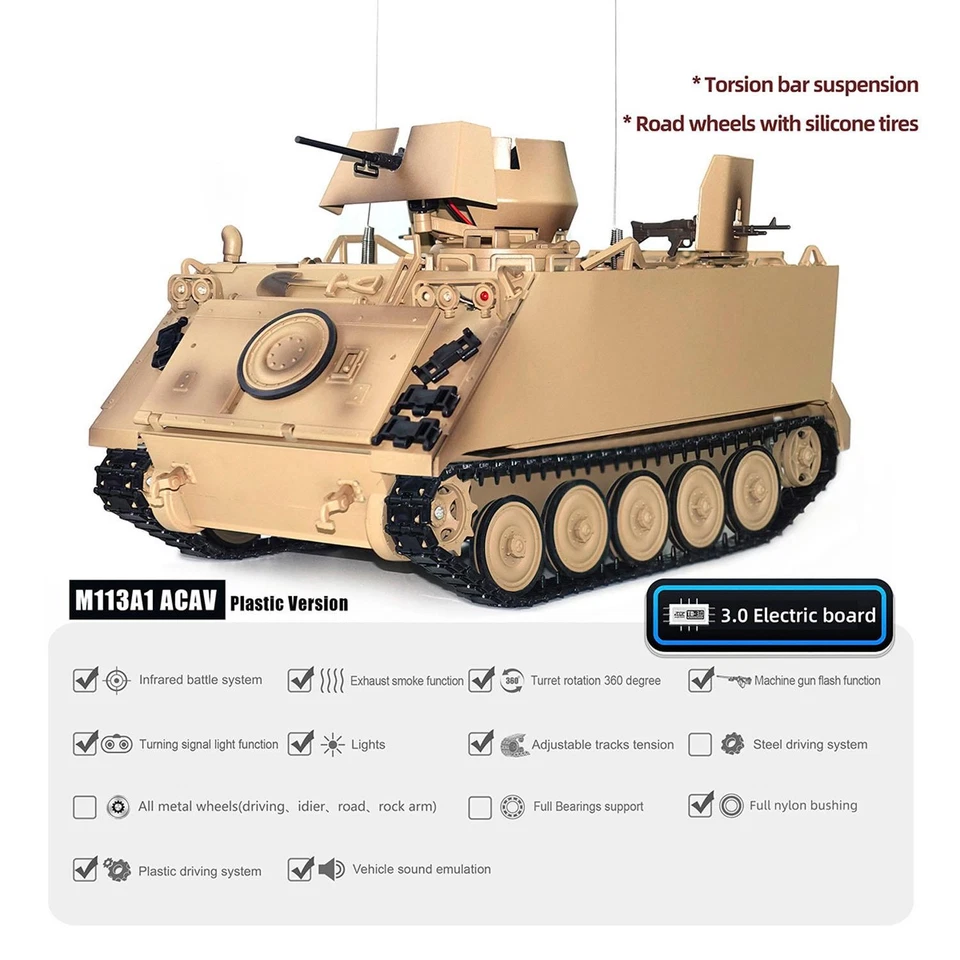 1/16 Tongde Electric RTR RC Tank M113A1 ACAV Infrared 360 Turret Smoking Sound - Image 4 of 4