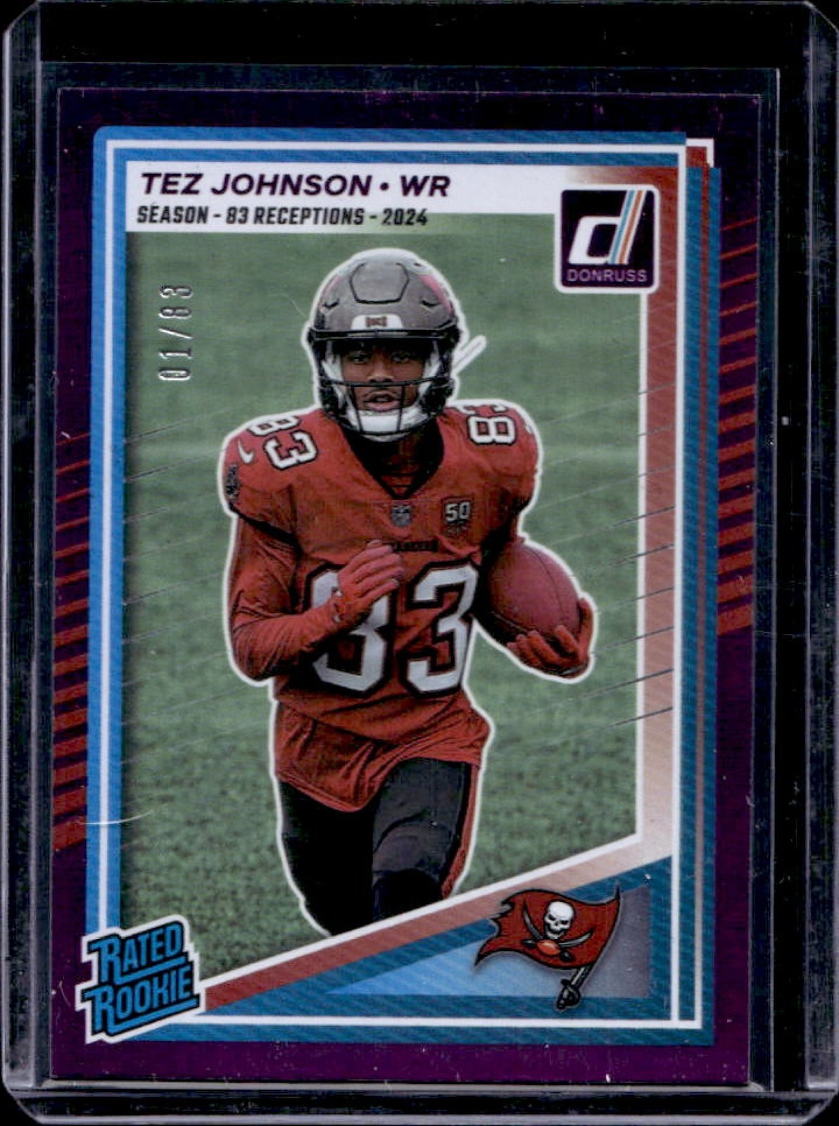 2025 Donruss Tez Johnson Rated Rookie Season Stat Line RC #1/83 Buccaneers