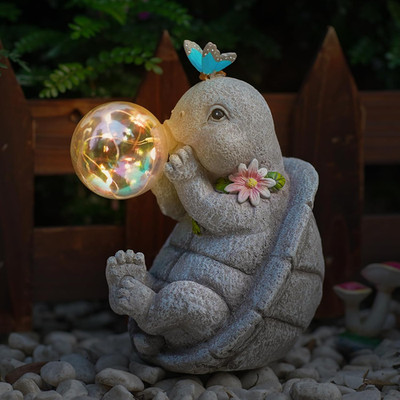 Solar Turtle Statues Garden Decor with Bubble LED Light, Outdoor Tortoise Statue
