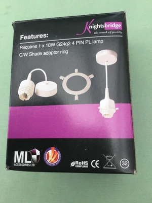 KNIGHTSBRIDGE 150mm (6") 18W G24q2 4-Pin PL-Light Bulb Lamp Socket + Ceiling Rose Flex Pendant