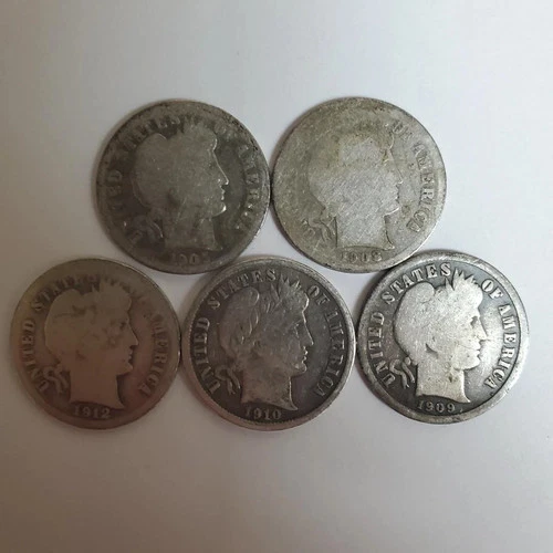 Lot Of 5 SILVER Barber Dimes (Exact Coins Shown) #00-4