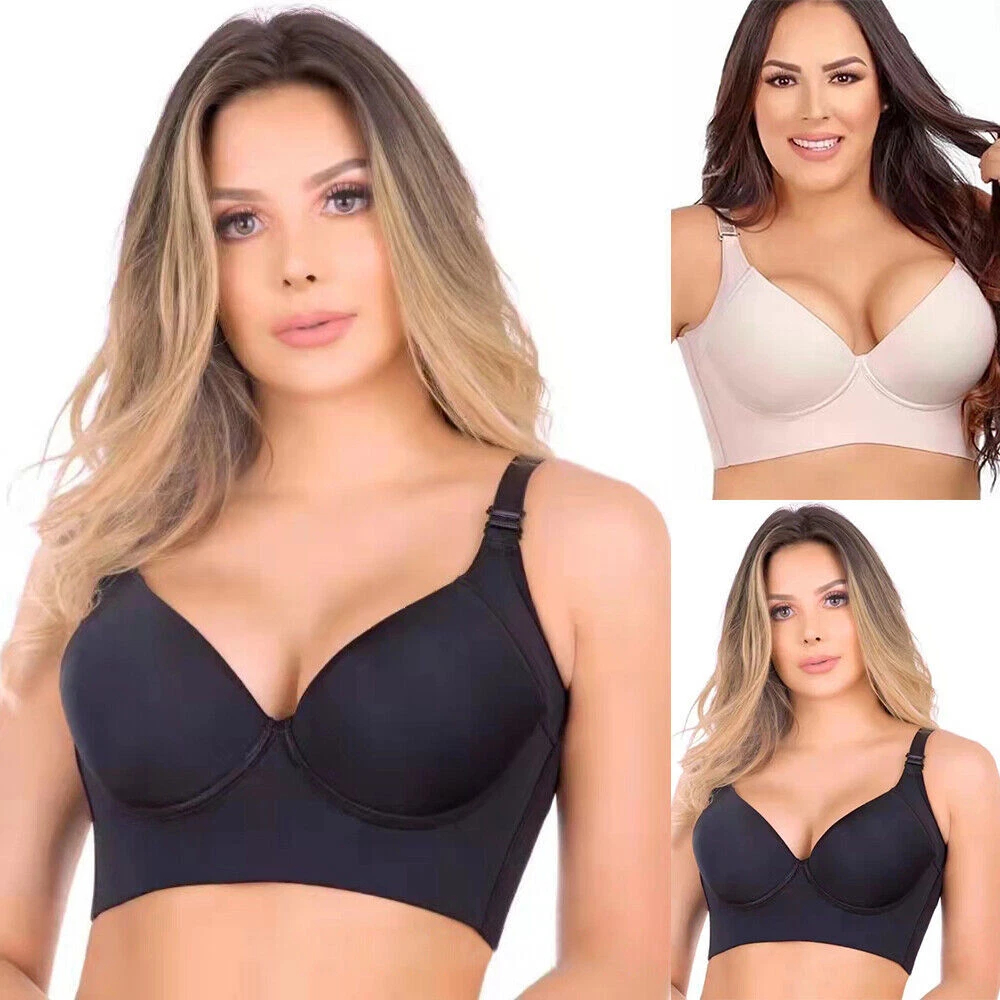 Plus Size Push Up Bra Deep Cup Hide Back Fat Underwear Full Coverage Bra UK