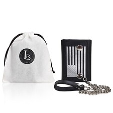 Leatherboss Genuine Leather Men Flag Sign Chain Biker Trifold Wallet, Black