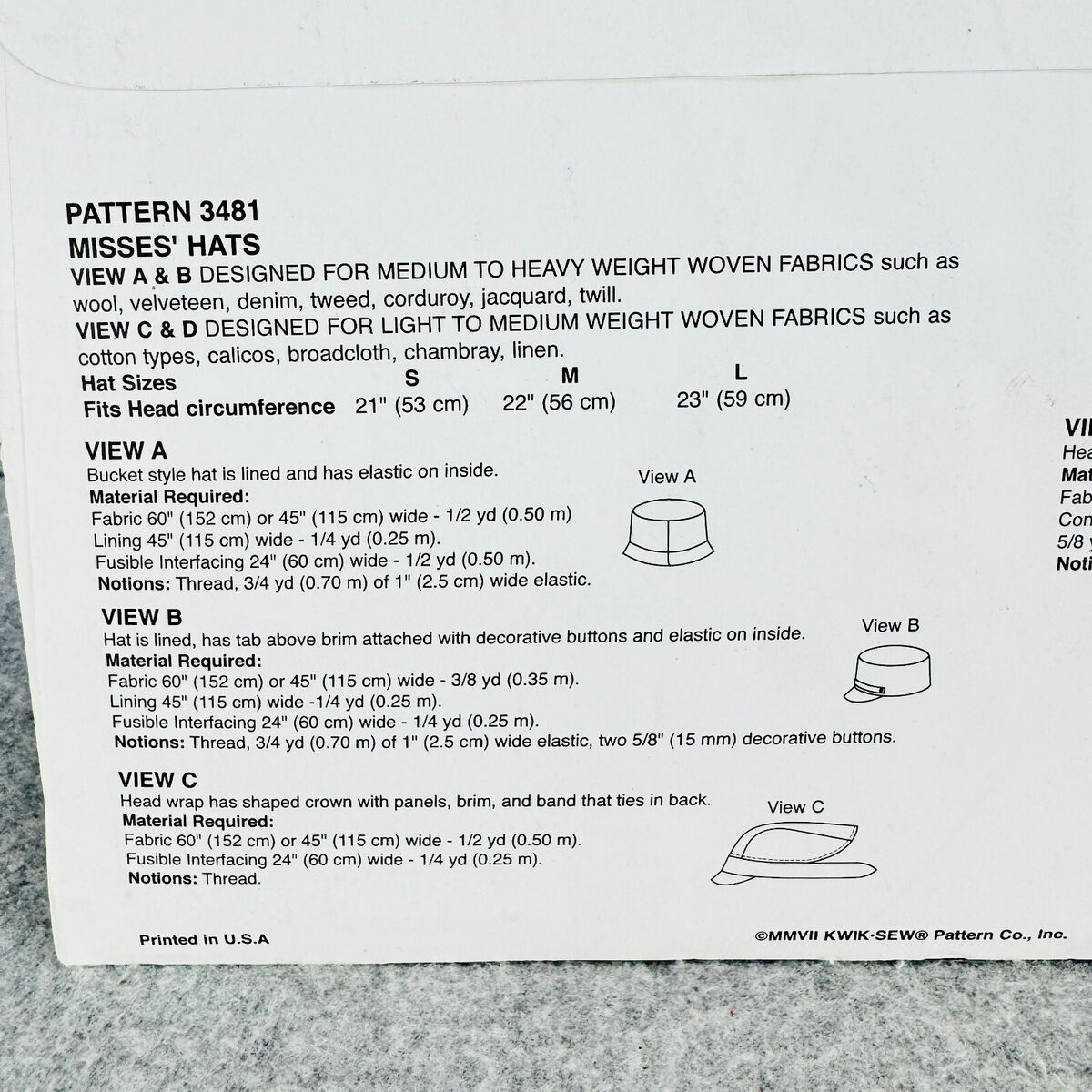 Kwik Sew 3481 Hats with Brims Headcovering Modest Misses Kwik Sew 3481 Hats with Brims Headcovering Modest Misses