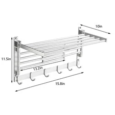 Aluminum Towel Storage Rack Bathroom Shelf Organizer w/ Hooks Adjustable Rack