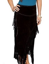 Scully Western Skirt Womens Long Leather Suede Tie Fringe F0 L659