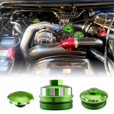 Billet Aluminum Oil Fuel Fill Filter Cap Kit For Ford Powerstroke 6.0L 2003-2007