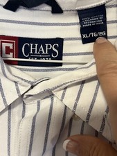 Chaps Men’s LS Cotton Dress Shirt XL Blue Stripes Logo 