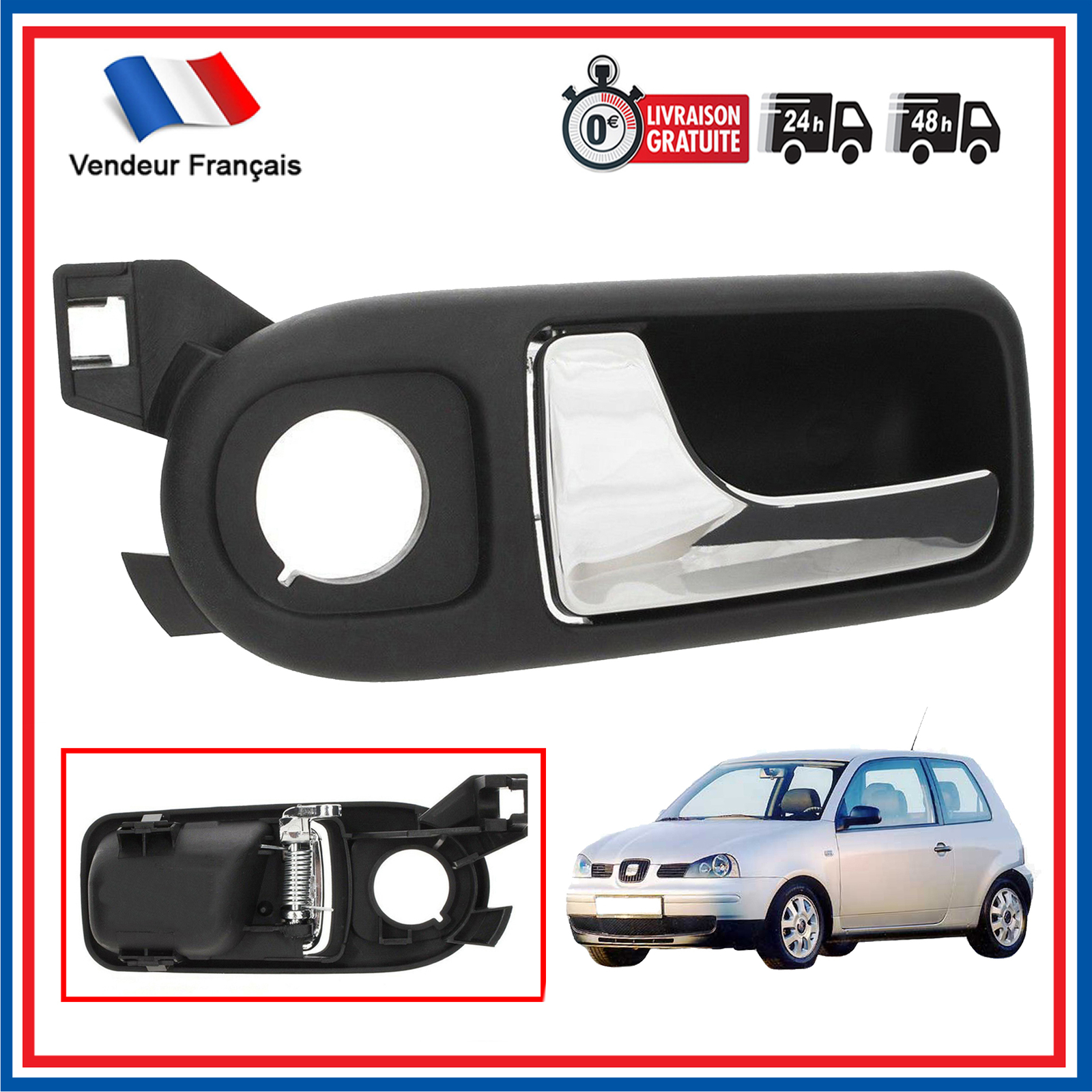 Poignée intérieur de porte avant gauche 6X0837113D mécanisme ouverture de voiture Lupo Arosa