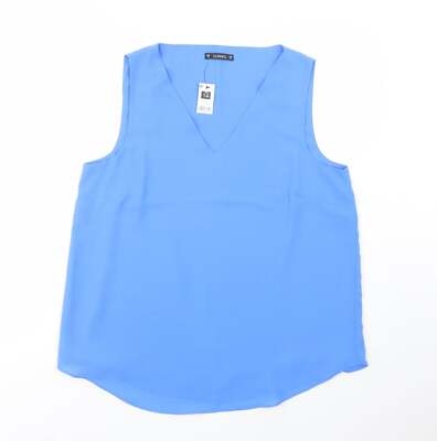 Dunnes Stores Damenbluse blau Polyester Basic Größe 14 V-Ausschnitt