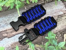 20 22 mm Black Blue Adjustable Survival Paracord Watch Band Fits 7"- 8" Wrists